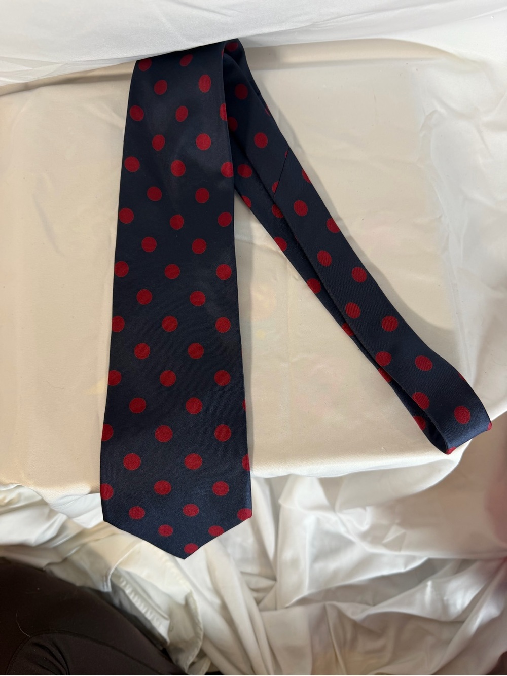 Men's Navy Tie with Red Polka Dots
